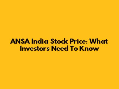 ANSA India Stock Price: What Investors Need To Know