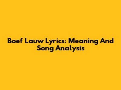 Boef Lauw Lyrics: Meaning And Song Analysis
