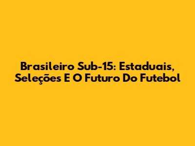 Brasileiro Sub-15: Estaduais, Seleções E O Futuro Do Futebol