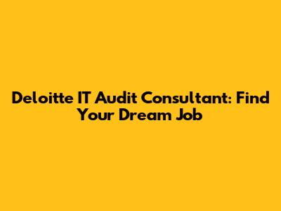 Deloitte IT Audit Consultant: Find Your Dream Job