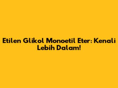 Etilen Glikol Monoetil Eter: Kenali Lebih Dalam!