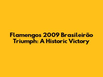 Flamengo's 2009 Brasileirão Triumph: A Historic Victory
