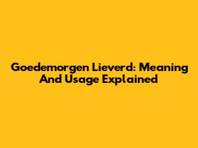 Goedemorgen Lieverd: Meaning And Usage Explained