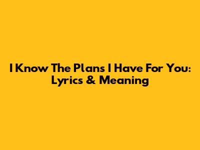 I Know The Plans I Have For You: Lyrics & Meaning
