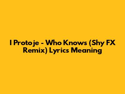 I Protoje - Who Knows (Shy FX Remix) Lyrics Meaning