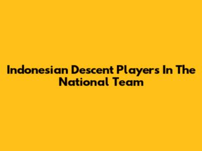 Indonesian Descent Players In The National Team