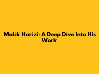 Malik Harizi: A Deep Dive Into His Work