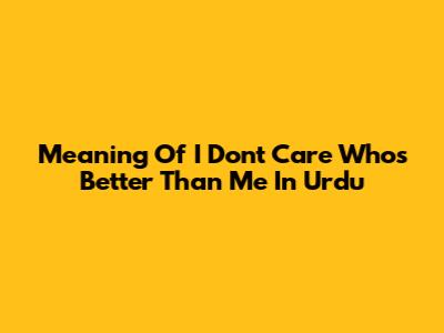 Meaning Of 'I Don't Care Who's Better Than Me' In Urdu