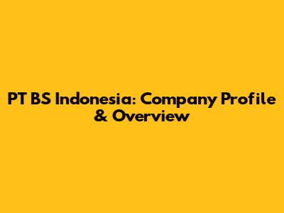 PT BS Indonesia: Company Profile & Overview