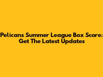 Pelicans Summer League Box Score: Get The Latest Updates