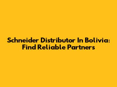 Schneider Distributor In Bolivia: Find Reliable Partners