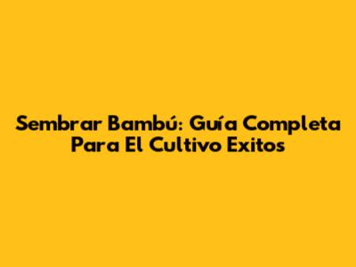 Sembrar Bambú: Guía Completa Para El Cultivo Exitos
