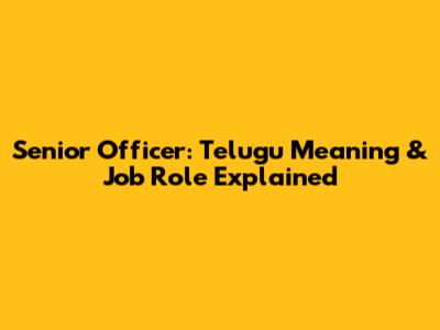 Senior Officer: Telugu Meaning & Job Role Explained