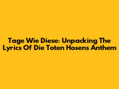 Tage Wie Diese: Unpacking The Lyrics Of Die Toten Hosen's Anthem
