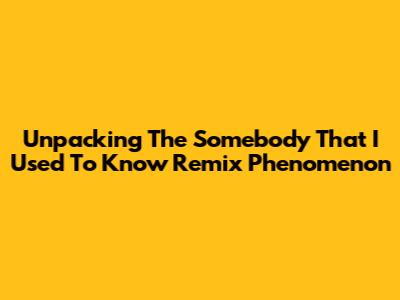 Unpacking The 'Somebody That I Used To Know' Remix Phenomenon