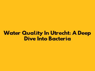 Water Quality In Utrecht: A Deep Dive Into Bacteria